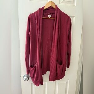 Wilfred Aritzia silk cashmere blend open cardigan medium wine red pockets